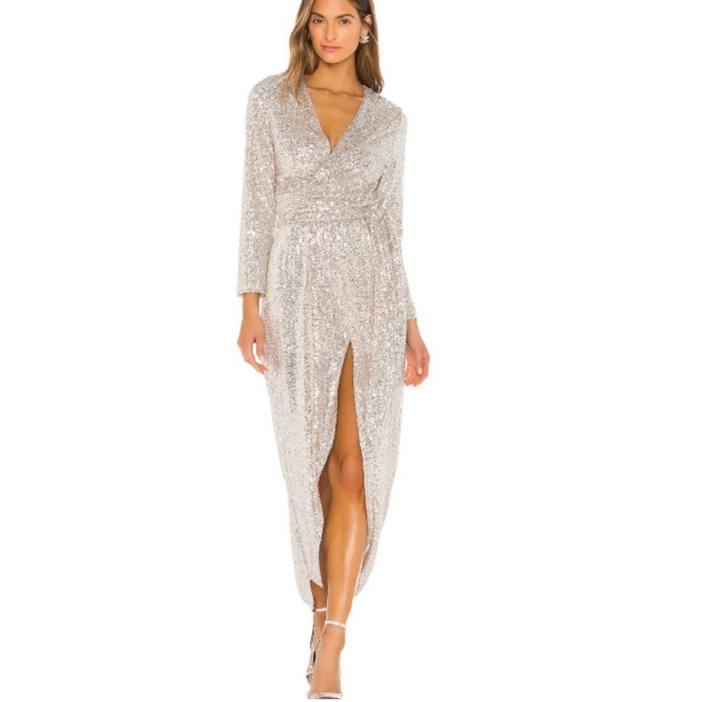 Resa silver Midi sequin wrap Dress
